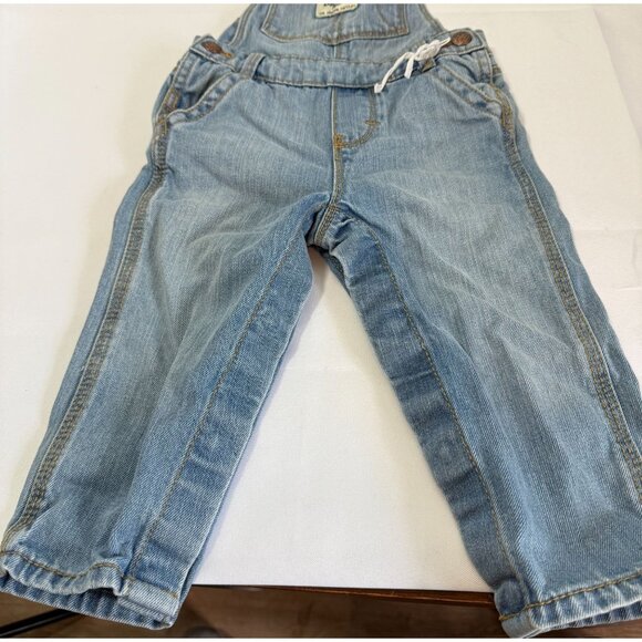 OshKosh B'Gosh Baby Girl Denim Bibs 18M Light Wash Cotton White Bow Adjustable - Picture 4 of 8